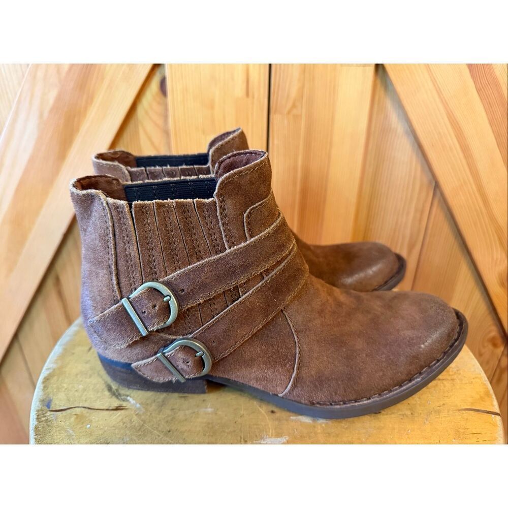Born Women’s Size 6 Booties Brown Moringa Buckles Suede Leather Chelsea